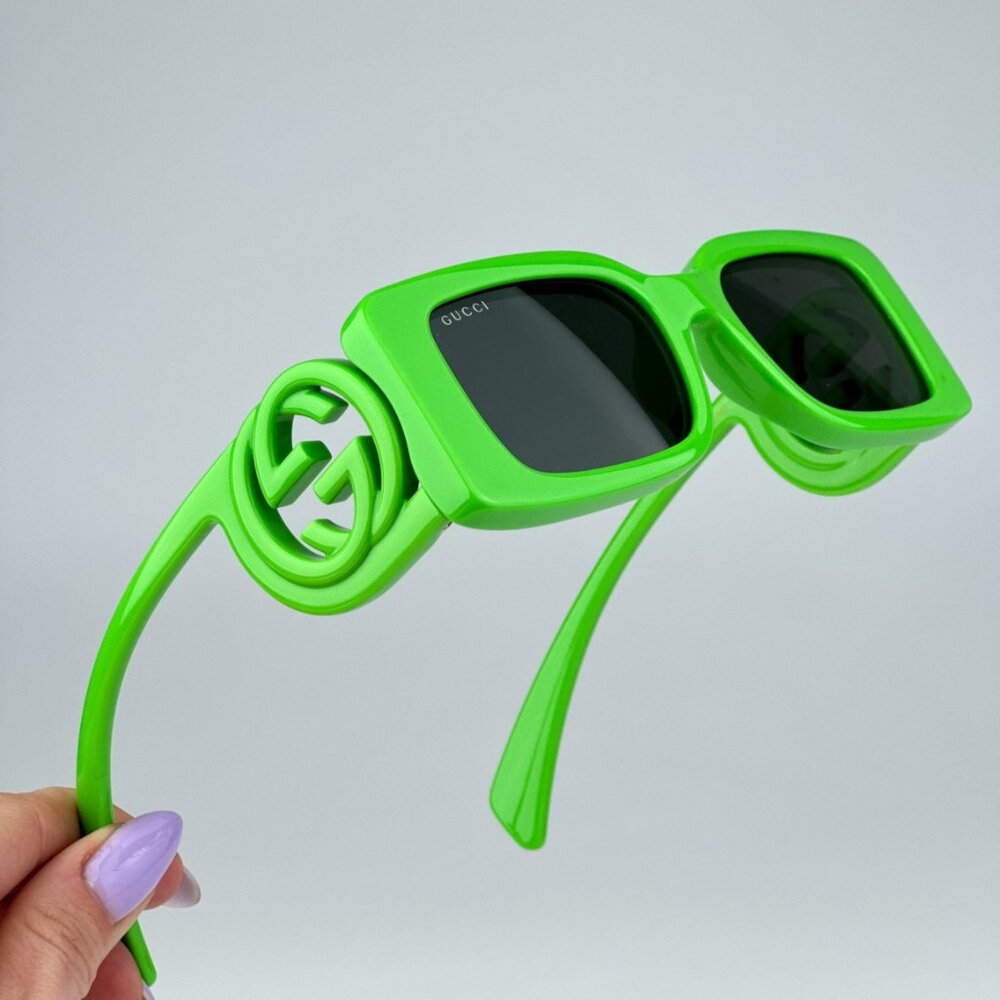 Gucci GG1325S 009 BRAND NEW Sunglasses Acid Green Grey Rectangle Unisex
